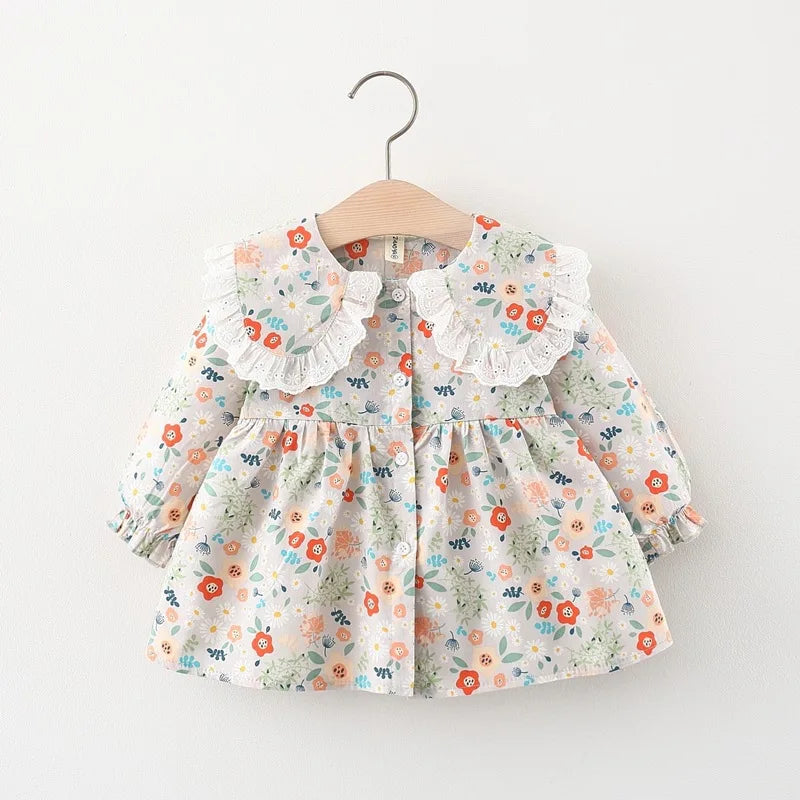 Bambino's Floral Dress Whiteh Lace Collar