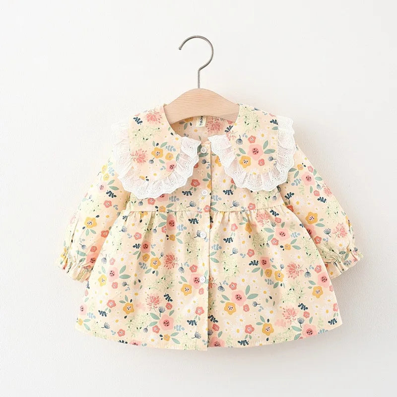 Bambino's Floral Dress Whiteh Lace Collar