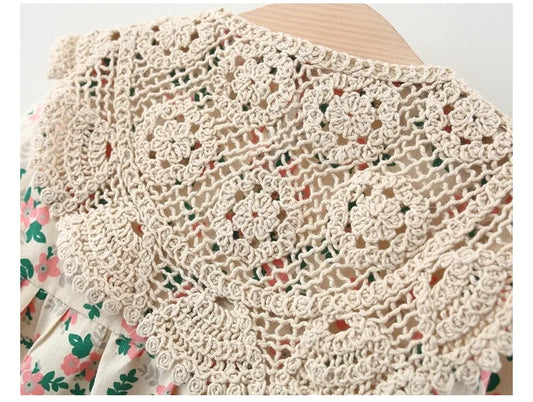 Bambino's Floral Dress Whiteh Lace Collar