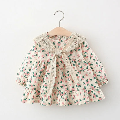 Bambino's Floral Dress Whiteh Lace Collar