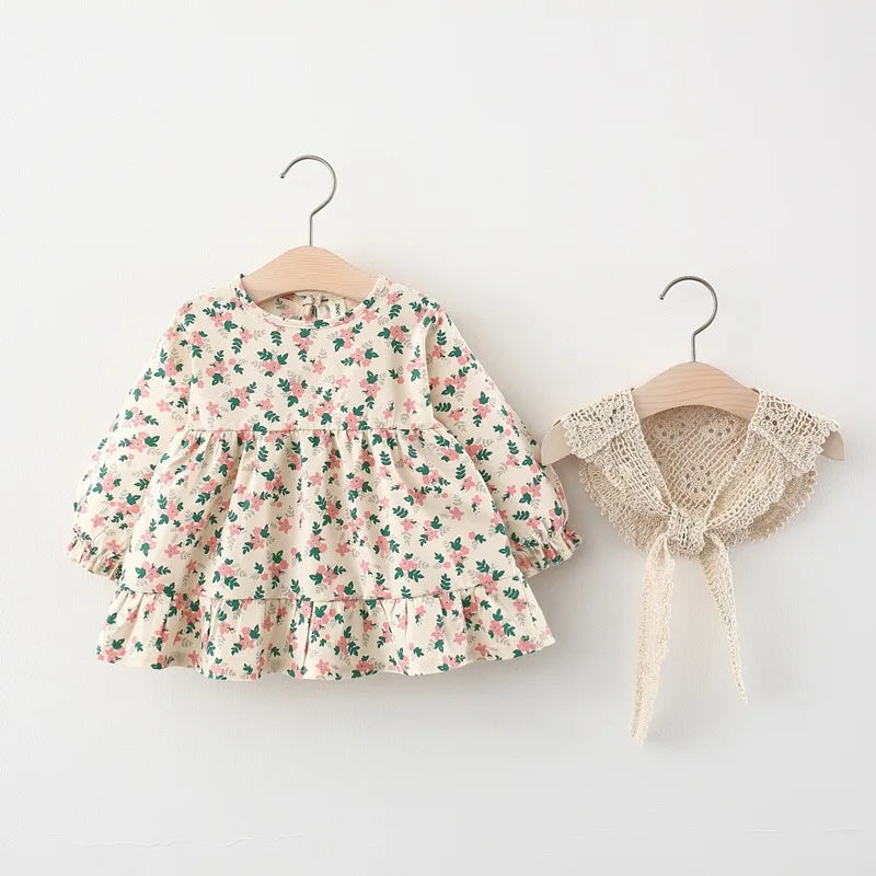 Bambino's Floral Dress Whiteh Lace Collar