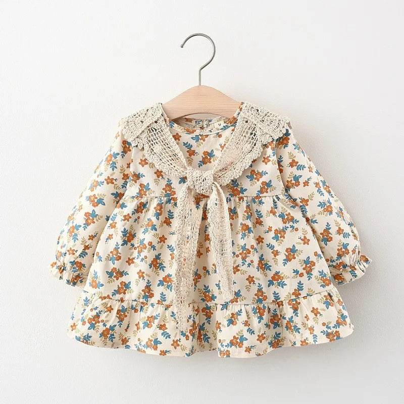 Bambino's Floral Dress Whiteh Lace Collar