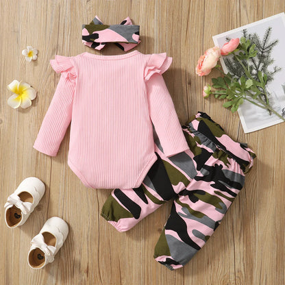 Bambino's Camouflage Romper Pants And Bow Set