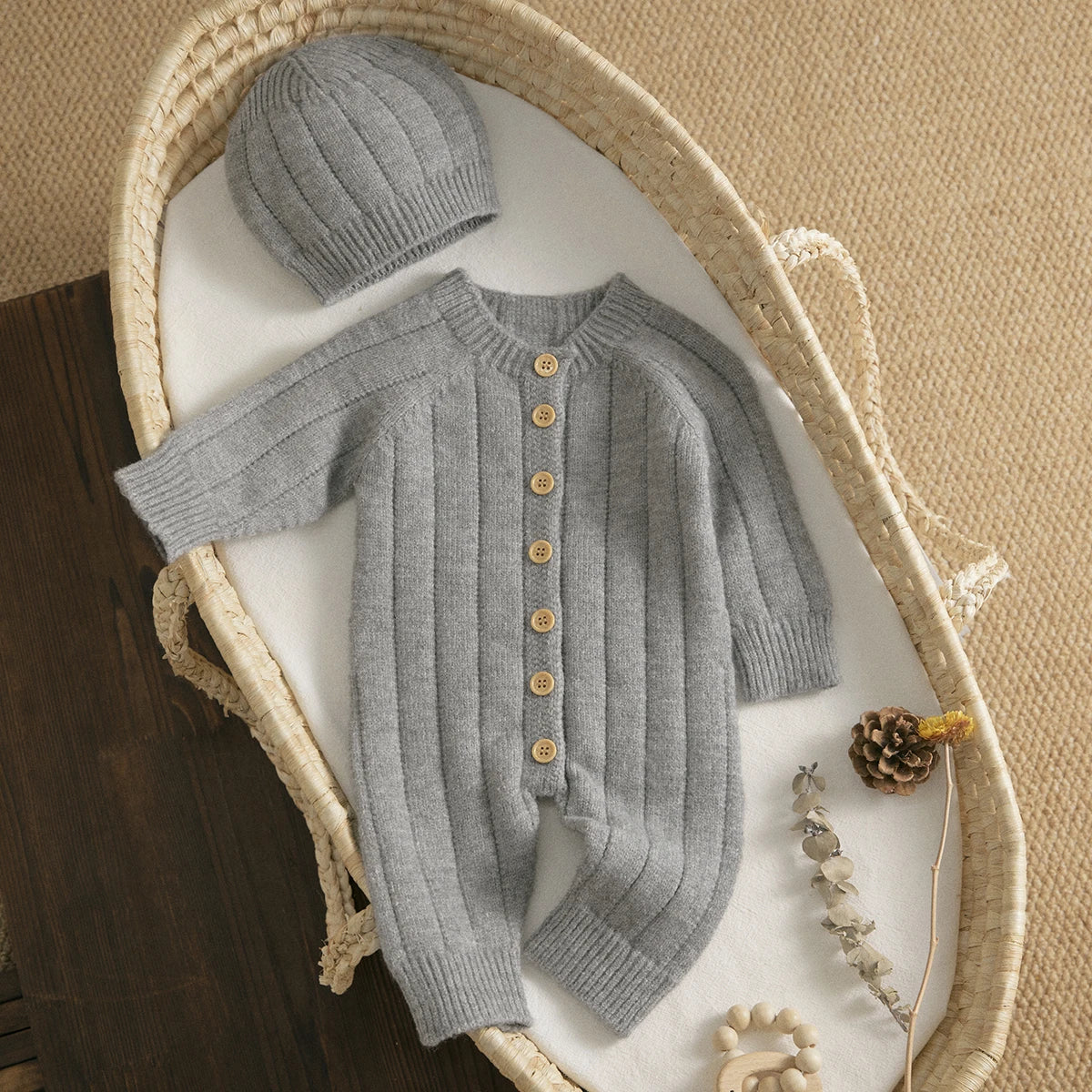 Bambino's Knitted Romper And Hat Set