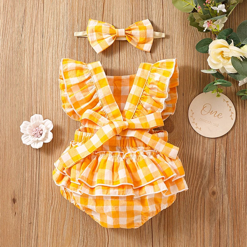 Bambino's Checkered Romper And Bow Set