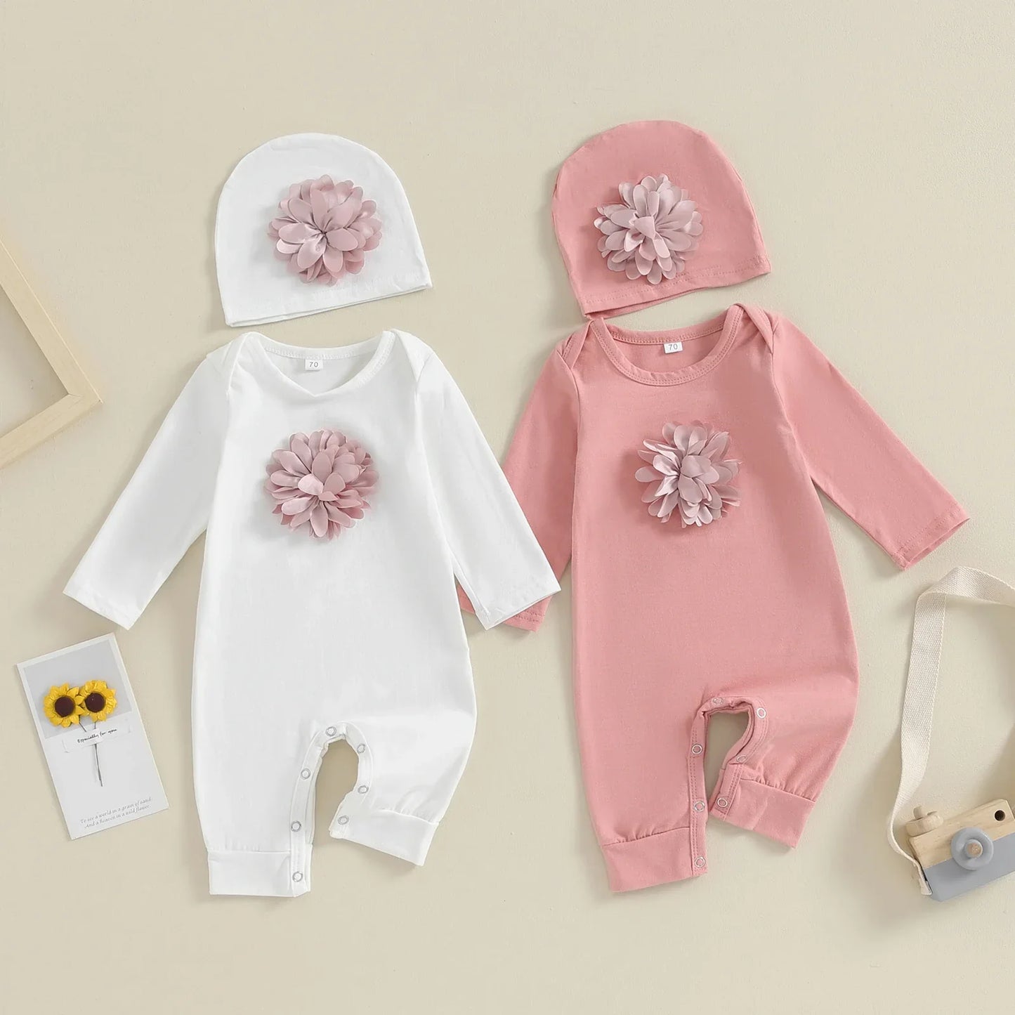 Bambino's Floral Romper And Hat Set