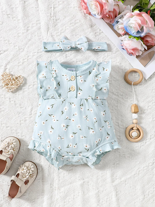 Bambino's Floral Romper And Headband Set