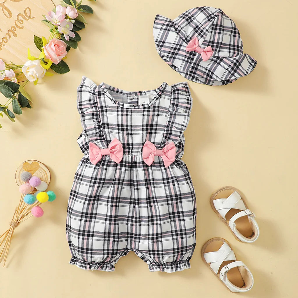 Bambino's Checkered Romper And Hat Set