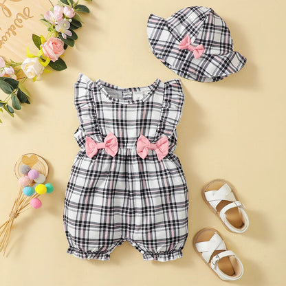 Bambino's Checkered Romper And Hat Set