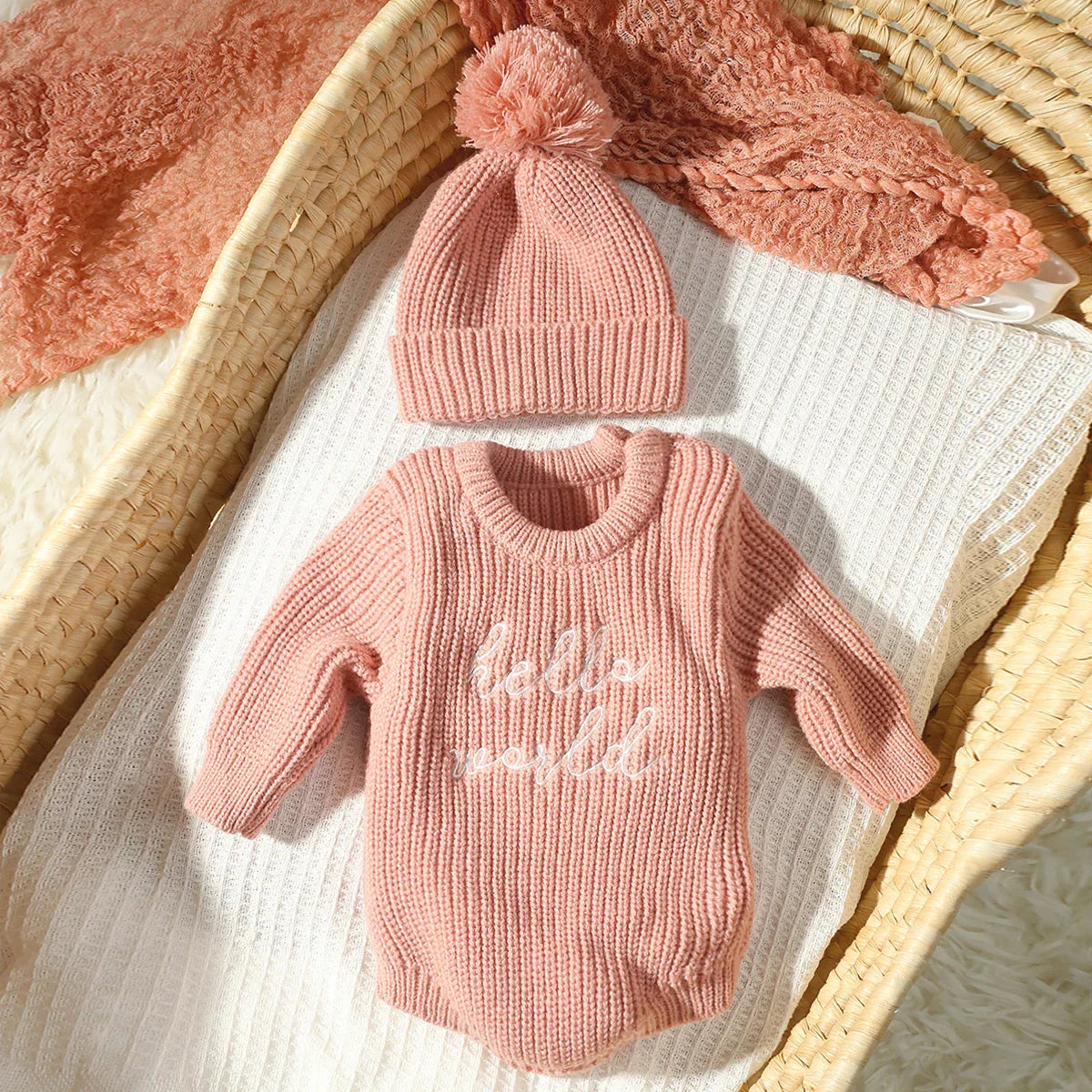 Bambino's Knitted Romper And Hat Set