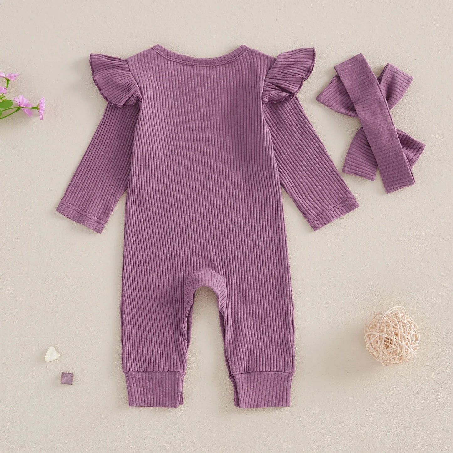 Bambino's Ribbed Romper Whiteh Bow Set
