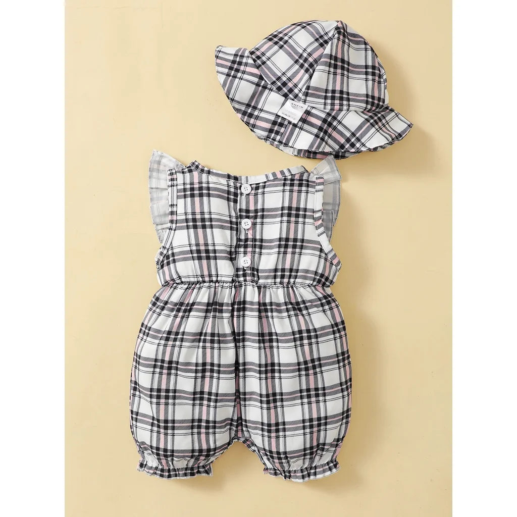 Bambino's Checkered Romper And Hat Set