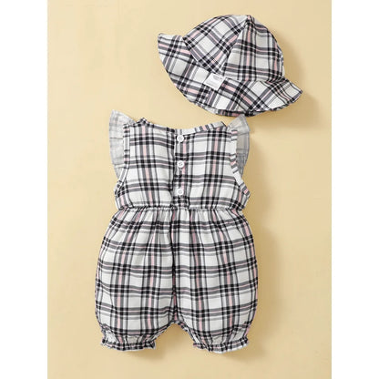 Bambino's Checkered Romper And Hat Set