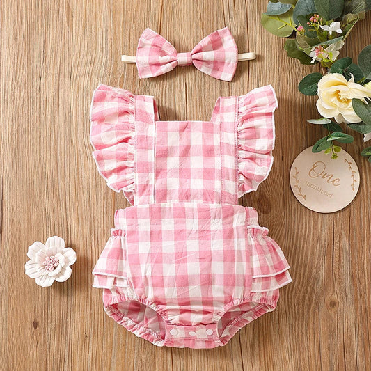 Bambino's Checkered Romper And Bow Set