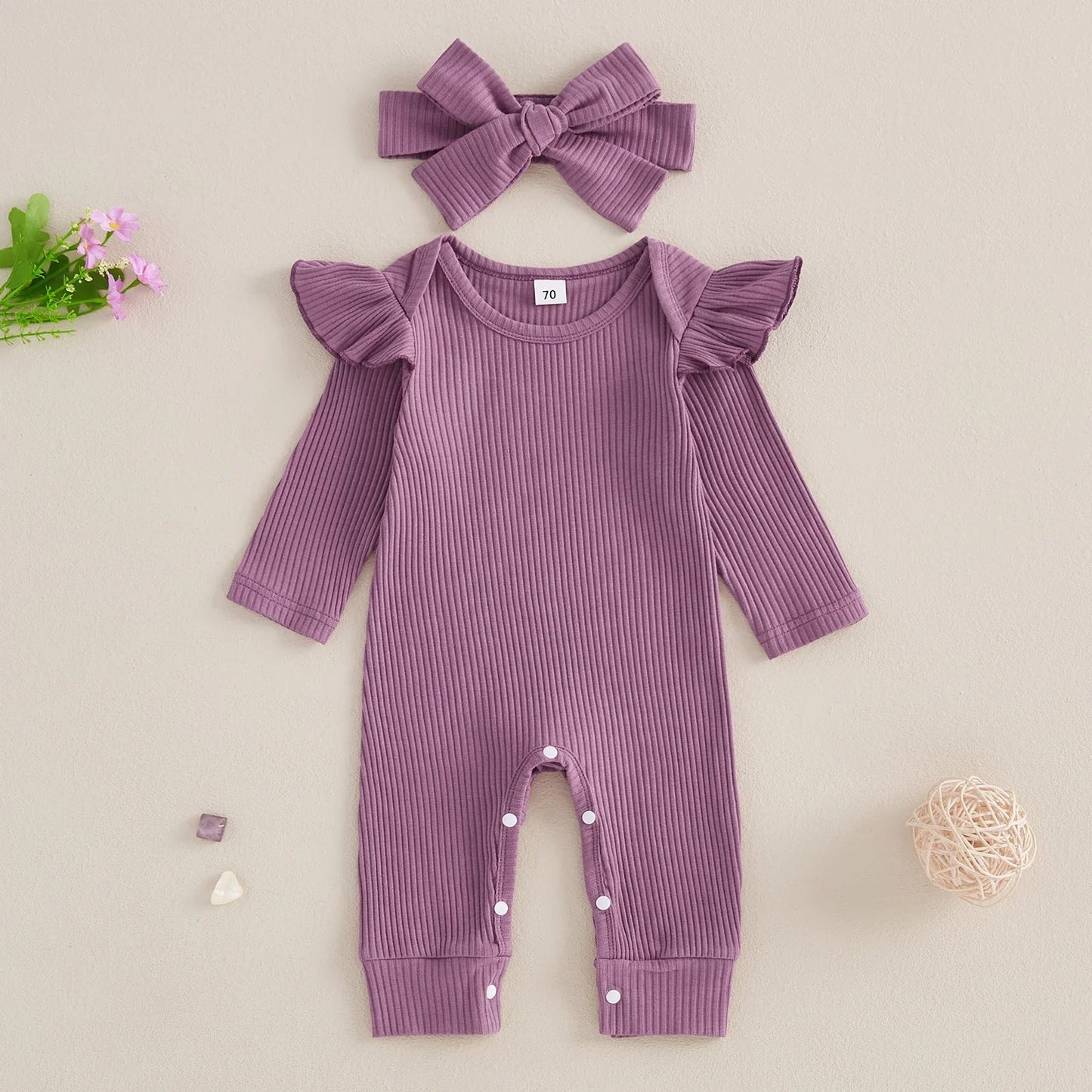 Bambino's Ribbed Romper Whiteh Bow Set