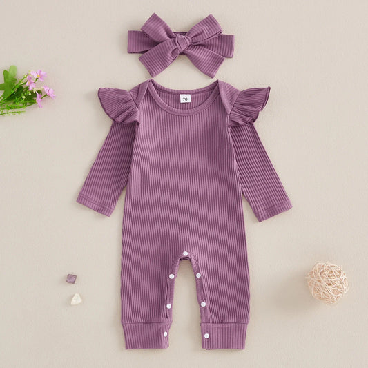 Bambino's Ribbed Romper Whiteh Bow Set