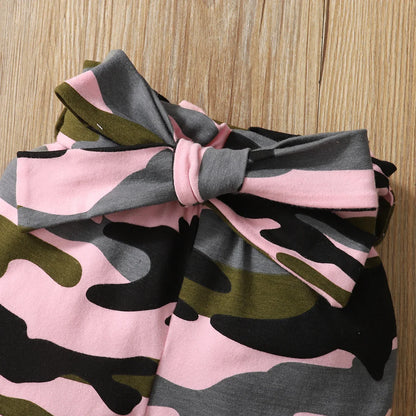 Bambino's Camouflage Romper Pants And Bow Set