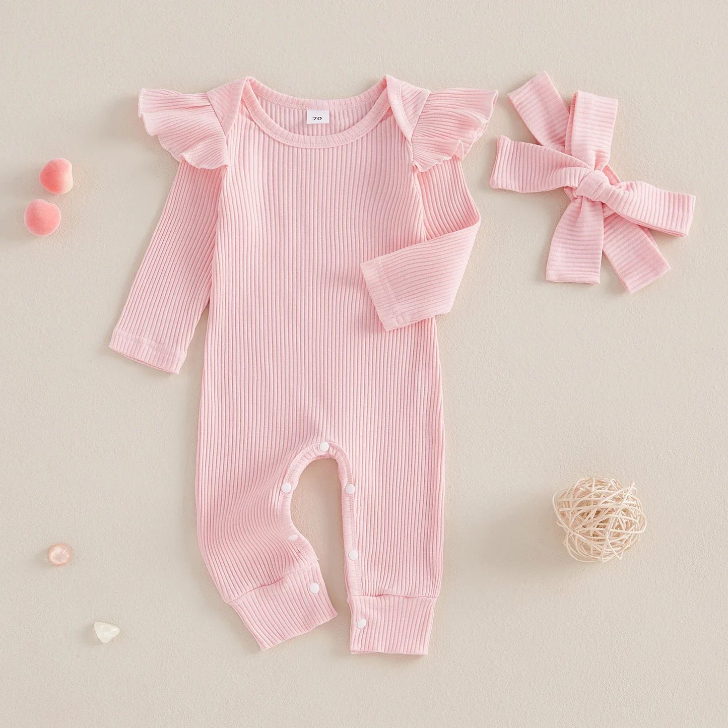 Bambino's Ribbed Romper Whiteh Bow Set