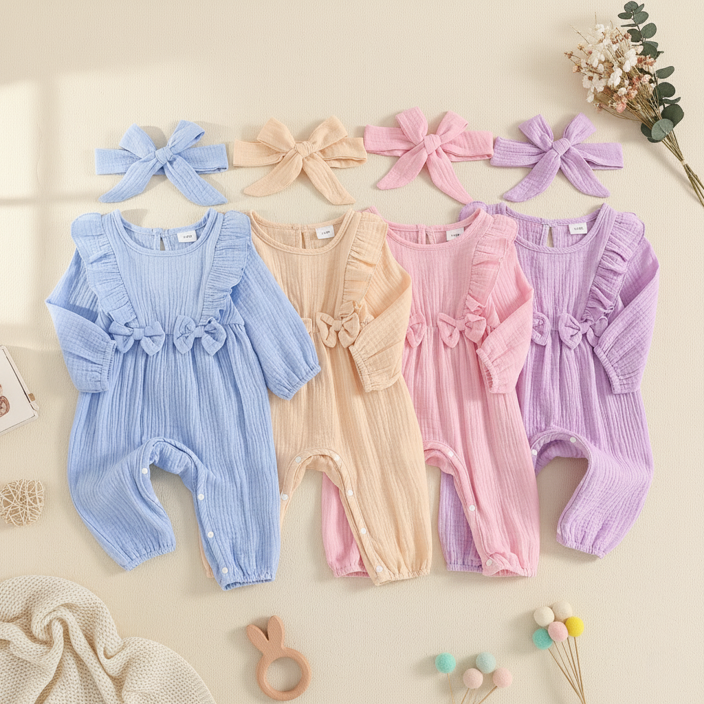 Bambino's Colorful Romper And Bow Set