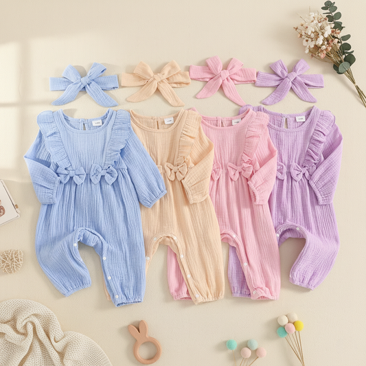 Bambino's Colorful Romper And Bow Set